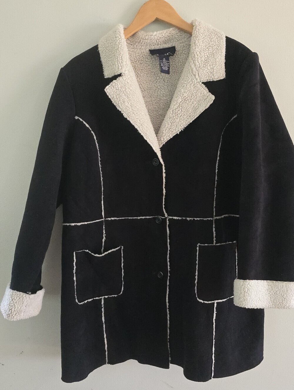 Denim Co 1X Black Faux Suede Sherpa Jacket Pennylane Western Retro *read